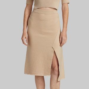 Naadam Asymmetrical Ribbed Knit Midi Skirt